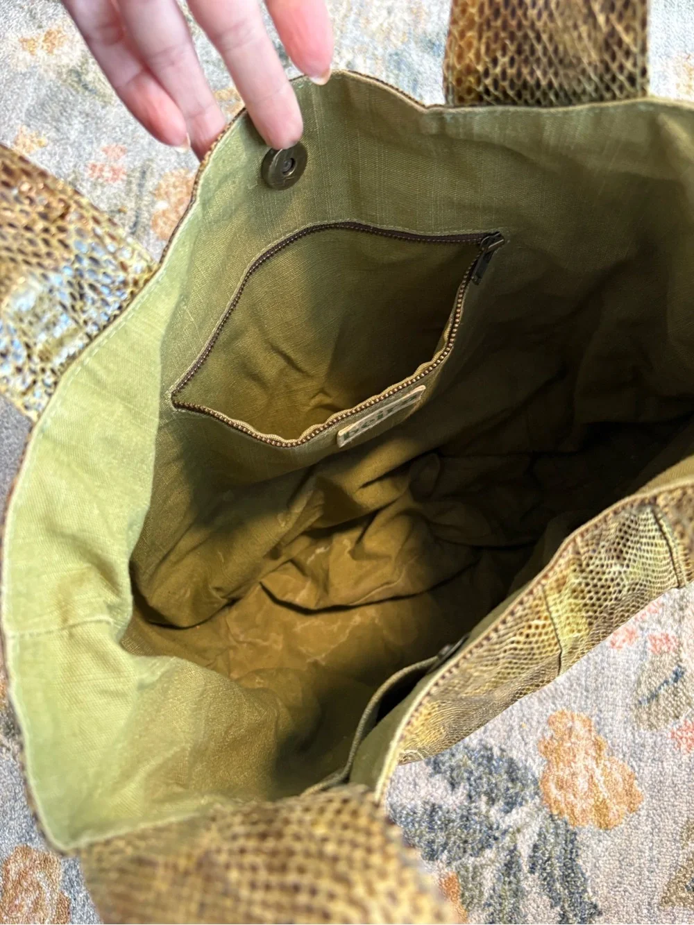 Beirn Jenna Tote Bag Genuine Watersnake Snakeskin Metallic Gold Large